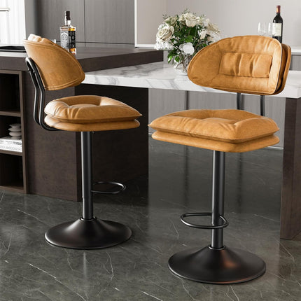 Adjustable Padded Bar Stools Double Layer with Backrest Set of 2