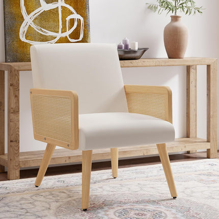 Rattan Accent Chairs – Wood Legs Modern Lounge Design Set of 2