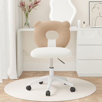 Adjustable Kids Desk Chair – Teddy Fabric, on Wheels, with Back