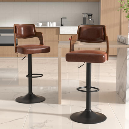 Wooden Upholstered Swivel Bar Stools Set of 4