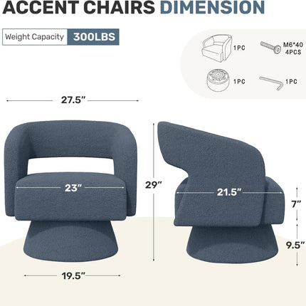 Swivel Barrel Chairs – Teddy Fabric, 360° Rotation Set of 2