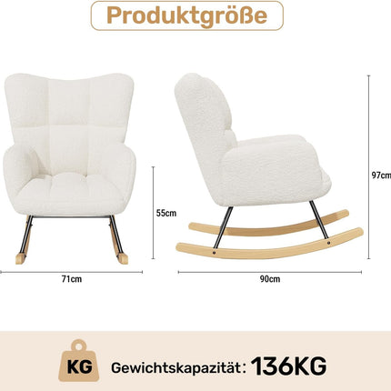 Lambswool Upholstered Rocking Chair High Back 136kg Capacity