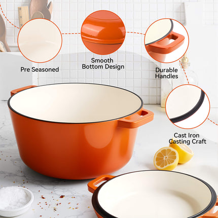 Enamelled Cast Iron Dutch Oven Casserole Pot 2 in 1 Cooking Set