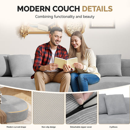 126” Modular Sectional Sofa – Corduroy, Deep Seat, No Assembly