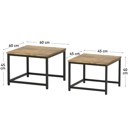 2-Piece Wooden Coffee Table Set – Square, Metal Frame