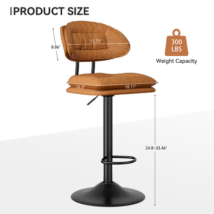 Adjustable Padded Bar Stools Double Layer with Backrest Set of 2