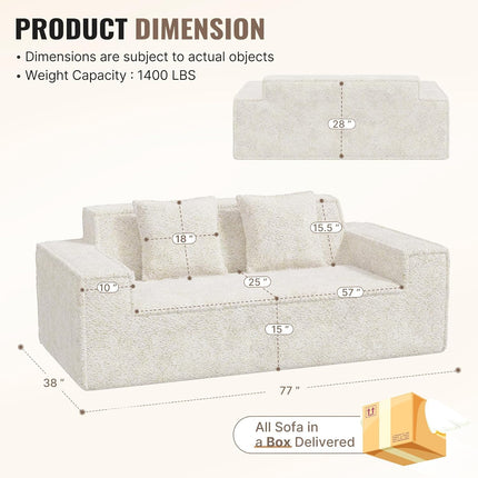77” Chenille Cloud Loveseat  No Assembly with 2 Pillows
