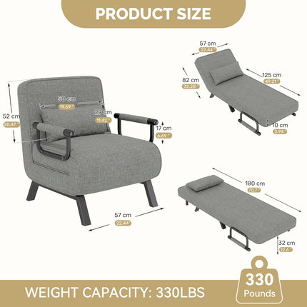 4-in-1 Folding Sofa Bed – Adjustable 150kg Capacity Metal Frame