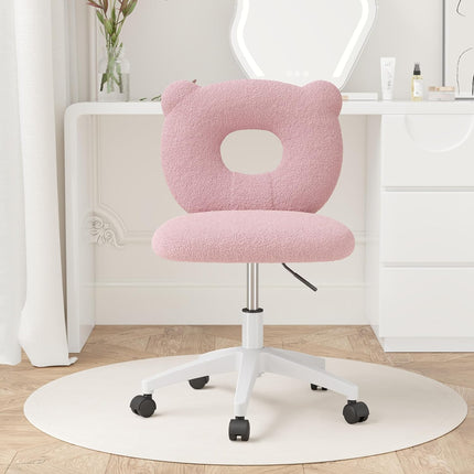 Adjustable Kids Desk Chair – Teddy Fabric, on Wheels, with Back