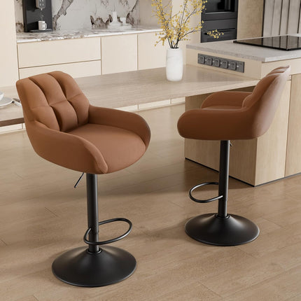 Adjustable PU Leather Bar Stools – 360° Swivel, with Armrest Set of 2