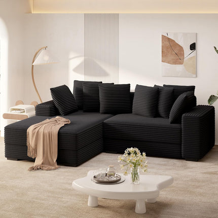 111” L-Shaped Cloud Sofa – Reversible Corduroy 8 Pillows