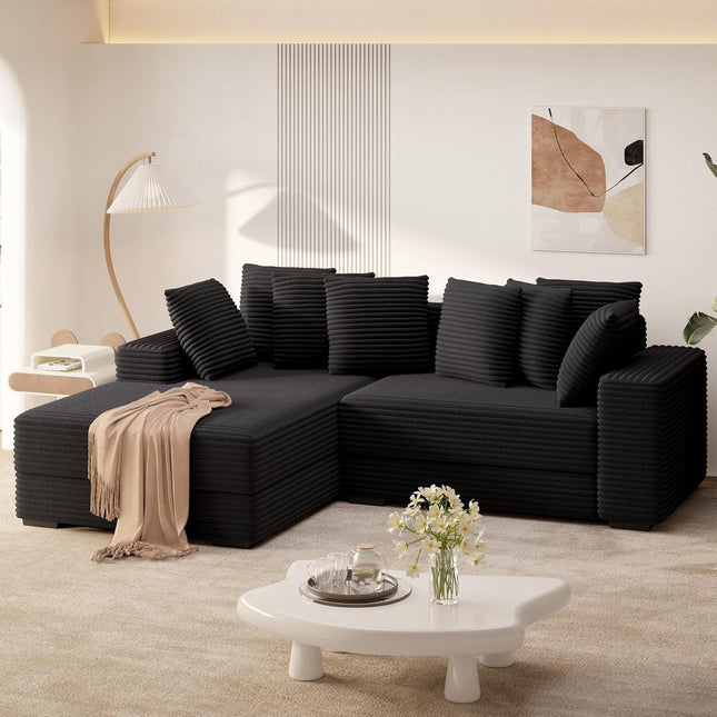 111” L-Shaped Cloud Sofa – Reversible Corduroy 8 Pillows
