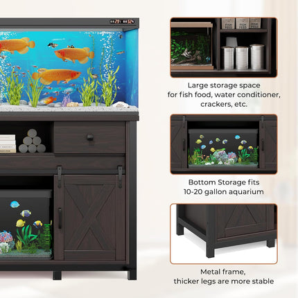 Aquarium Stand  55-120 Gal 1000lb Capacity Power Outlet Barn Door Design