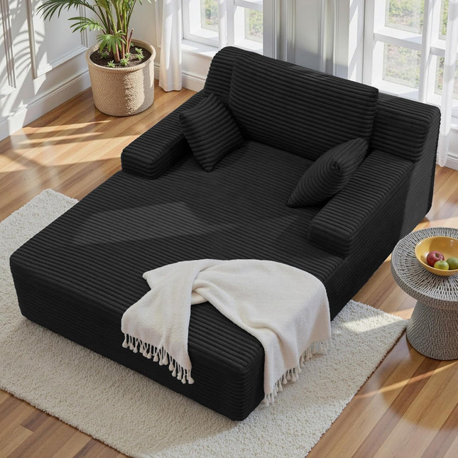 51” Corduroy Chaise Lounge – Deep Seat, Sofa Bed, 2 Pillows