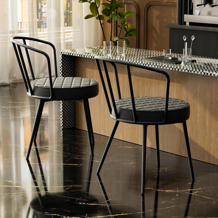 Upholstered Dining Chairs – Leather Seat, Metal Legs Set of 2