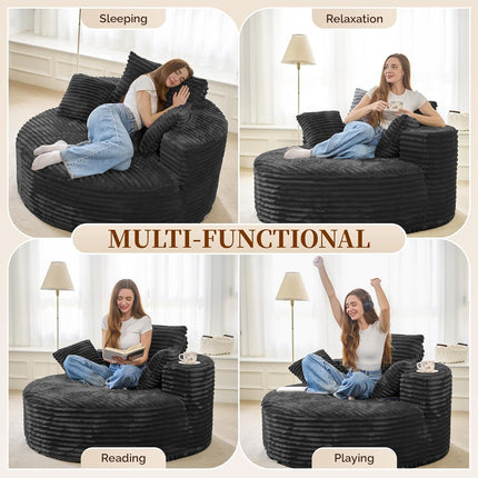 55” 3.5cm Thick Corduroy Foam Sofa – Round, with Pillows
