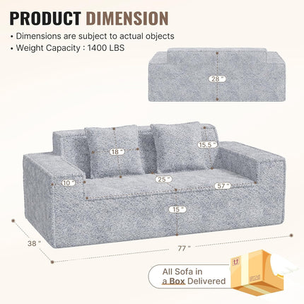 77” Chenille Cloud Loveseat  No Assembly with 2 Pillows