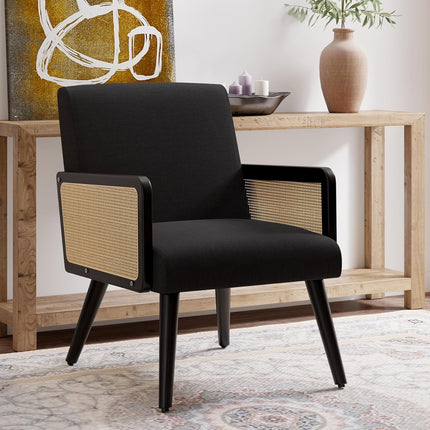 Rattan Accent Chairs – Wood Legs Modern Lounge Design Set of 2