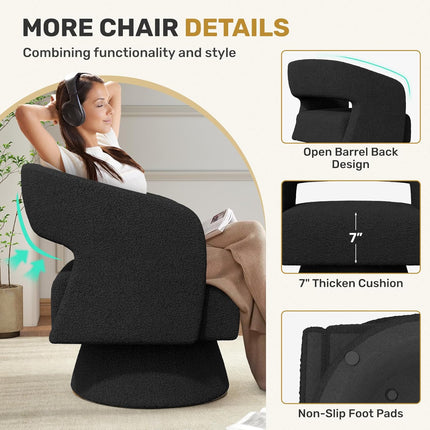 Swivel Barrel Chairs – Teddy Fabric, 360° Rotation Set of 2