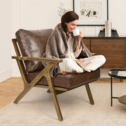 Mid-Century Accent Chair with Ottoman – PU Leather Upholstered