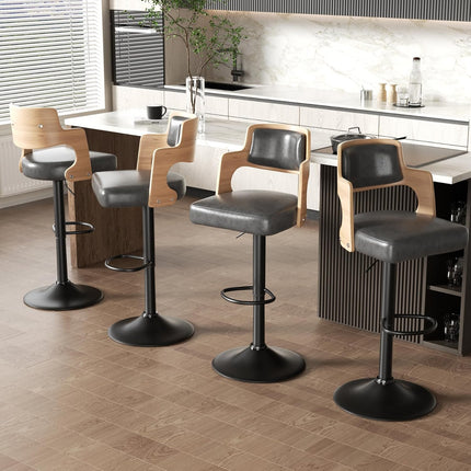 Wooden Upholstered Swivel Bar Stools Set of 4