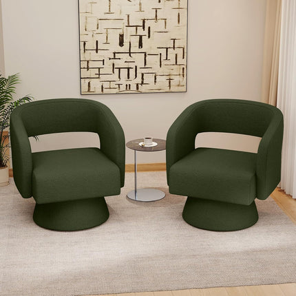 Swivel Barrel Chairs – Teddy Fabric, 360° Rotation Set of 2