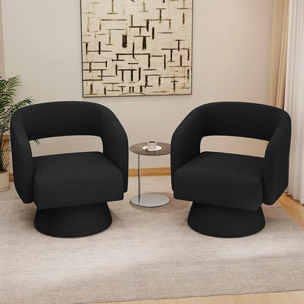 Swivel Barrel Chairs – Teddy Fabric, 360° Rotation Set of 2