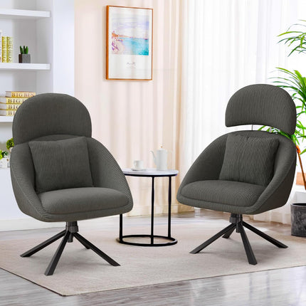 Swivel Accent Chair – Corduroy, Adjustable Headrest, Oversized