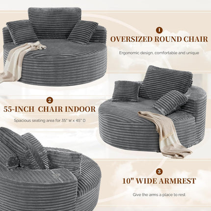 55” 3.5cm Thick Corduroy Foam Sofa – Round, with Pillows