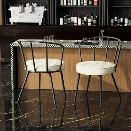 Upholstered Dining Chairs – Leather Seat, Metal Legs Set of 2