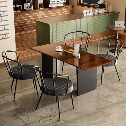 Upholstered Dining Chairs – Leather Seat, Metal Legs Set of 2