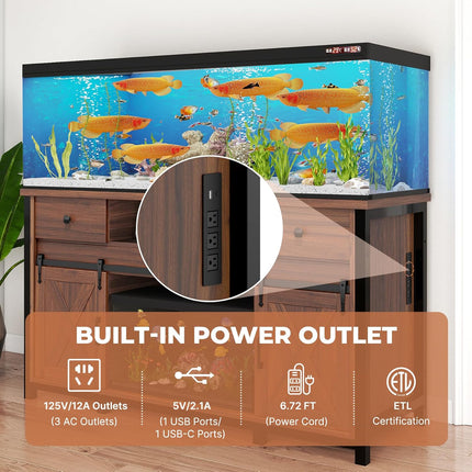Aquarium Stand  55-120 Gal 1000lb Capacity Power Outlet Barn Door Design