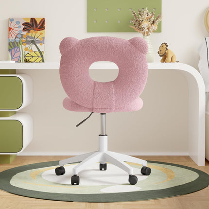 Adjustable Kids Desk Chair – Teddy Fabric, on Wheels, with Back