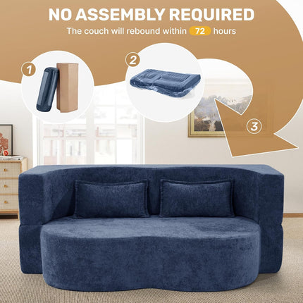 78” Velvet Sofa Bed 2-in-1 Memory Foam No Assembly