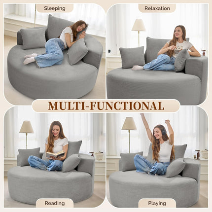 55” Corduroy Foam Sofa – Round, Sleeper, with Pillows