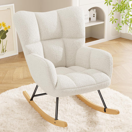 Lambswool Upholstered Rocking Chair High Back 136kg Capacity