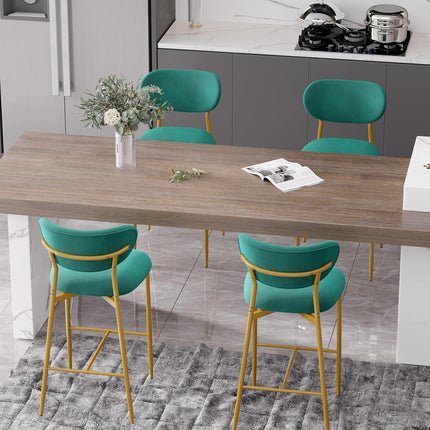 Velvet Bar Stools – 26” Height Gold Metal Legs Set of 2