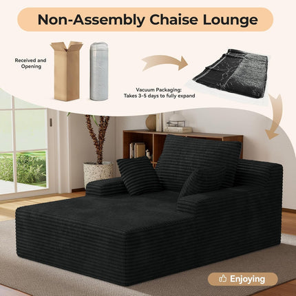 51” Corduroy Chaise Lounge – Deep Seat, Sofa Bed, 2 Pillows
