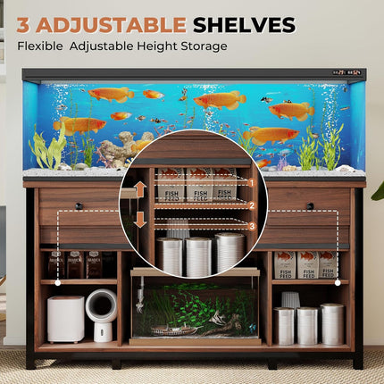Aquarium Stand  55-120 Gal 1000lb Capacity Power Outlet Barn Door Design