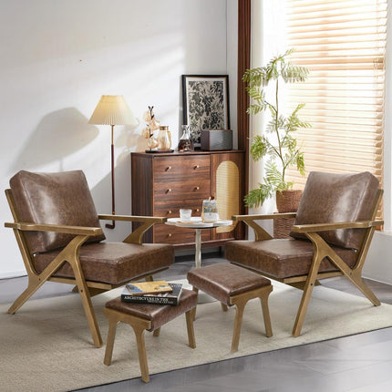 Mid-Century Accent Chair with Ottoman – PU Leather Upholstered