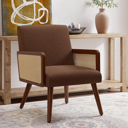 Rattan Accent Chairs – Wood Legs Modern Lounge Design Set of 2