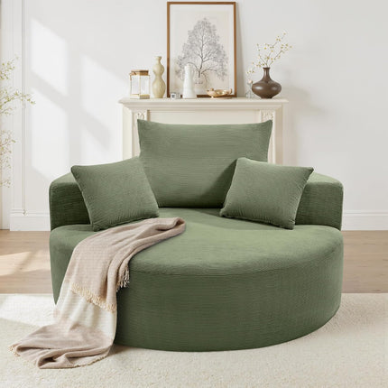 55” Corduroy Foam Sofa – Round, Sleeper, with Pillows