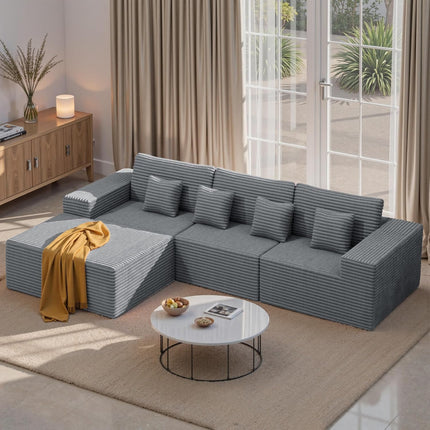 111” Modular L-Shaped Cloud Sofa – No Assembly Deep Seat