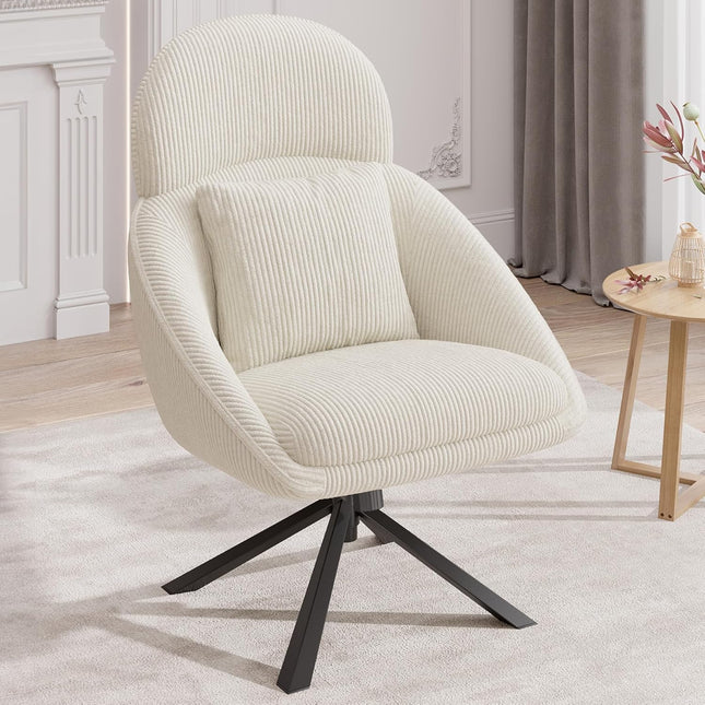 Swivel Accent Chair – Corduroy, Adjustable Headrest, Oversized