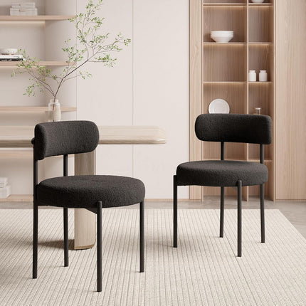 Boucle Dining Chairs – Teddy Fabric Curved Back Metal Legs Set of 4