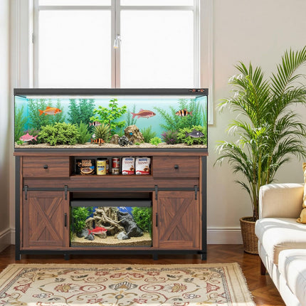 Aquarium Stand  55-120 Gal 1000lb Capacity Power Outlet Barn Door Design