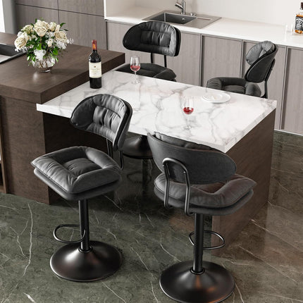 Adjustable Padded Bar Stools Double Layer with Backrest Set of 2