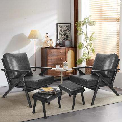 Mid-Century Accent Chair with Ottoman – PU Leather Upholstered