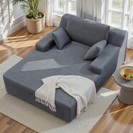 51” Corduroy Chaise Lounge – Deep Seat, Sofa Bed, 2 Pillows
