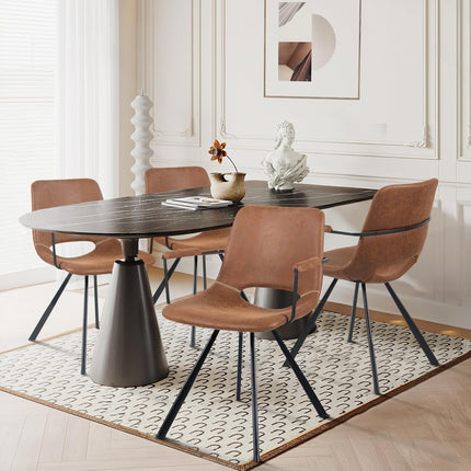 Mid-Century Leather Dining Chairs Metal Legs, Padded Seat Set of 2